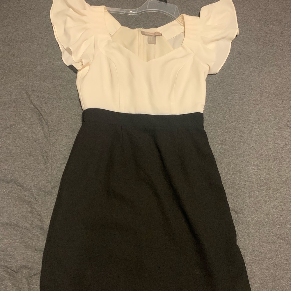 Cream, black mini dress